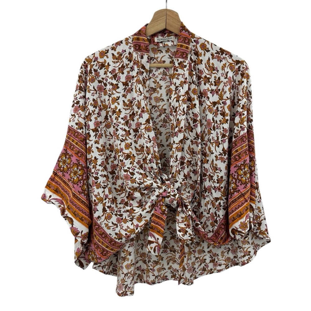 Paparazzi Floral Tie-Front Kimono Blouse